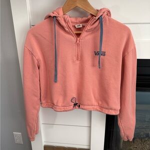 Vans cropped  Coral Hoodie with gray accents embroidered logo size Small EUC